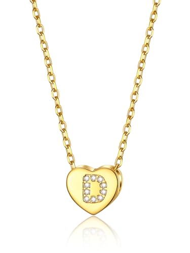 GOLDCHIC JEWELRY Herzkette Damen Kette D Mädchen Halskette mit Buchstaben Kupfer Rolokette 1,4MM breit Layering-Kette 41CM Choker Namenskette Gold Schmuck von GoldChic
