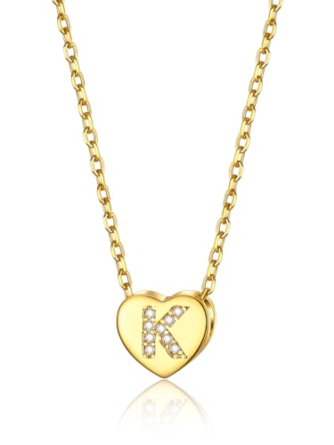 GoldChic Herzkette Damen Kette K Mädchen Halskette mit Buchstaben Kupfer Rolokette 1,4MM breit Layering-Kette 41CM Choker Namenskette Gold Schmuck von GoldChic