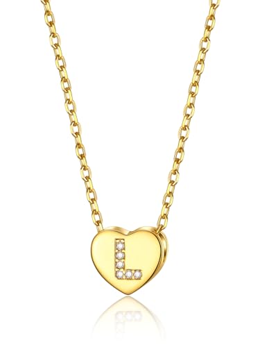 GOLDCHIC JEWELRY Herzkette Damen Kette L Mädchen Halskette mit Buchstaben Kupfer Rolokette 1,4MM breit Layering-Kette 41CM Choker Namenskette Gold Schmuck von GoldChic