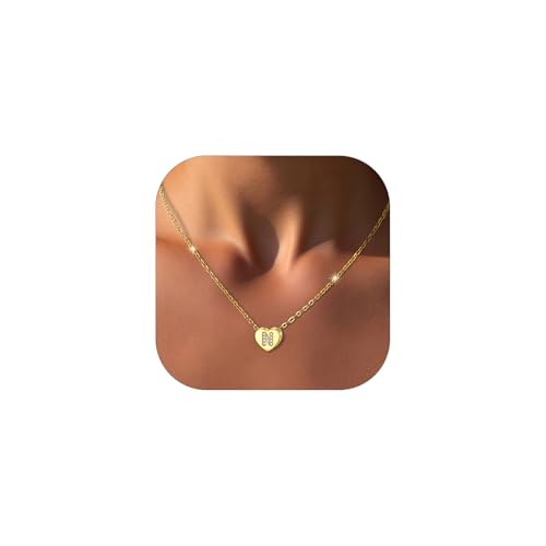 GoldChic Herzkette Damen Kette N Mädchen Halskette mit Buchstaben Kupfer Rolokette 1,4MM breit Layering-Kette 41CM Choker Namenskette Gold Schmuck von GoldChic