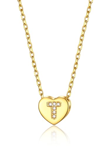 GOLDCHIC JEWELRY Herzkette Damen Kette T Mädchen Halskette mit Buchstaben Kupfer Rolokette 1,4MM breit Layering-Kette 41CM Choker Namenskette Gold Schmuck von GOLDCHIC JEWELRY