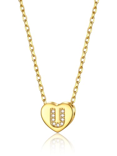 GOLDCHIC JEWELRY Herzkette Damen Kette U Mädchen Halskette mit Buchstaben Kupfer Rolokette 1,4MM breit Layering-Kette 41CM Choker Namenskette Gold Schmuck von GOLDCHIC JEWELRY