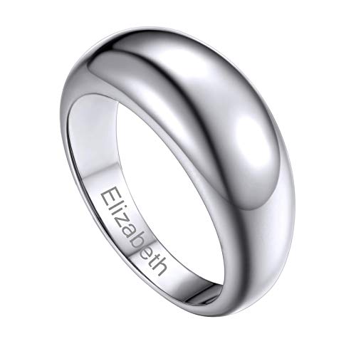 GOLDCHIC JEWELRY Individueller Konvexer Bandring mit Eingravierten Namen Edelstahl Stapelbar Versprechen Ring Breite 8.8mm Klassischer Schmal Stapelring Modeschmuck Ringgröße 62.1（19.8） in Silber von GoldChic