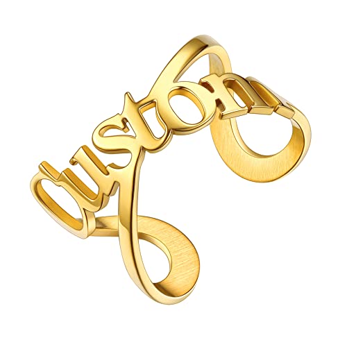 GOLDCHIC JEWELRY Infinity einstellbare offene Name Ring personalisierte anpassbare Namesring mit Gravur 18K Vergoldet Unisex für Damen Herren Frauen Männer von GOLDCHIC JEWELRY