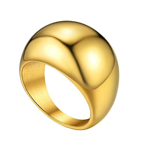 GOLDCHIC JEWELRY Klassischer Schlichter Polierter Schmal Fingerring 16mm breit Edelstahl Dünne Stapelbarer Siegelring Unisex Konvexer Gewölbter Bandring Ringgröße 56.5（18.1） in Gold von GOLDCHIC JEWELRY