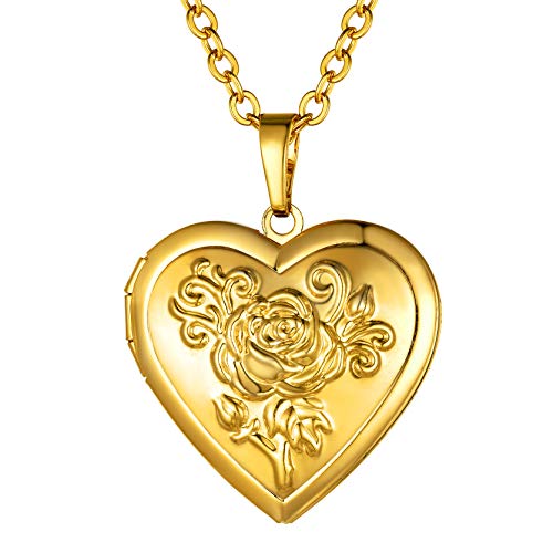 GoldChic Kupfer Damen Halskette Amulett Herz Rosemuster Relief Bilder Amulett 18K Vergoldet Damen Halskette Amulett für Valentinstag Jahrestag von GoldChic