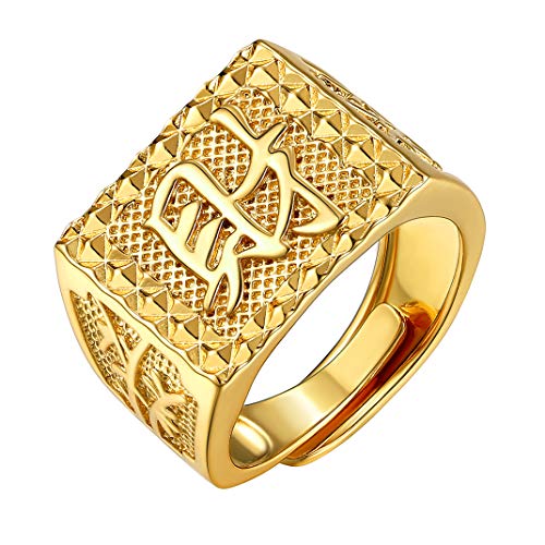 GOLDCHIC JEWELRY Männer Schmuck Band Ringe Kupfer Reich/Glück/Reichtum Siegelring Kanji Herren Ring, Verstellbar 18K Vergoldetet Daumenring für Männer Herren von GOLDCHIC JEWELRY