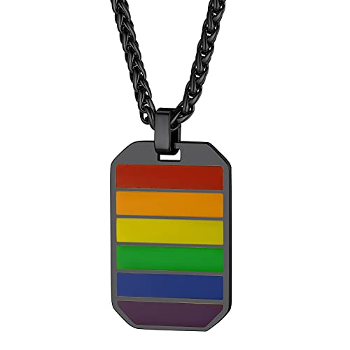 GOLDCHIC JEWELRY Mehrfarbig Regenbogen Homosexuell LGBT Gay & Lesbian Pride Acht Schnittkanten Dog Tag Schwarz Edelstahl LGBT Anhänger 55cm + 5cm Verlängerungskette Halskette von GOLDCHIC JEWELRY