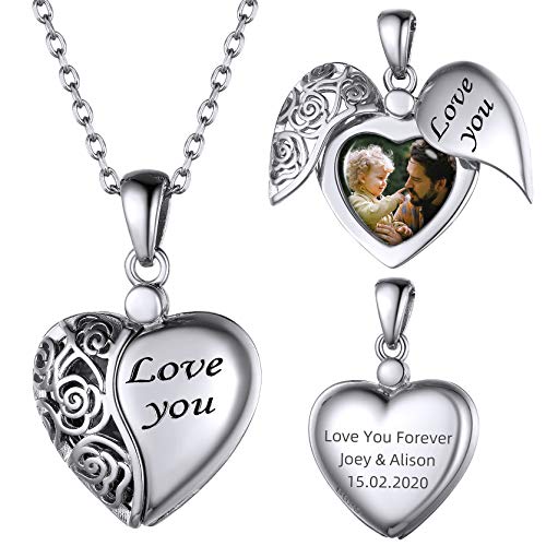 GOLDCHIC JEWELRY S925 Silber Herzförmiges Hohles Muster Medaillon Kette mit “I Love You” Damen Halskette Silberfarbe Medaillon aufklappbar für Frauen Freundin von GOLDCHIC JEWELRY