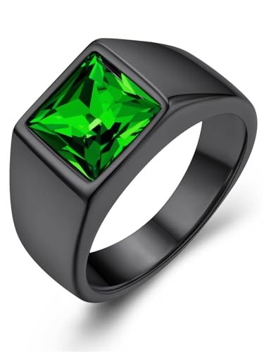 GoldChic Schwarz Siegelring Gravur Ringe für Herren Edelstahlring mit Geburtsstein 8MM breit Solitär Ring 64mm Bandring Modeschmuck Accessoires von GoldChic