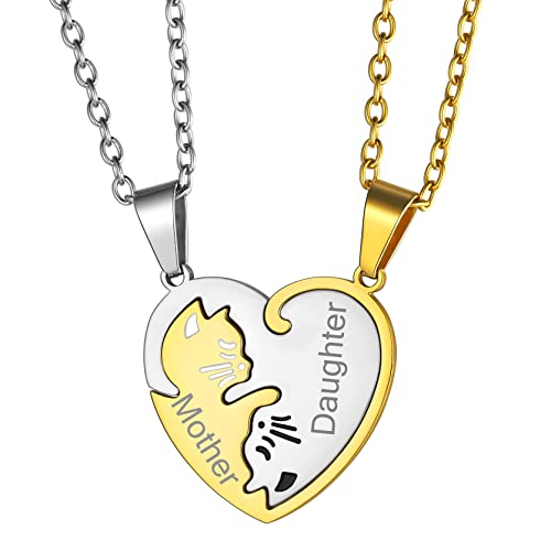 GoldChic 2PCS Freundschaftsketten mit Herz Katze Anhänger 18K Vergoldet und Silber Partneranhänger mit Halskette für Herren Damen Edelstahl Paar Halskette 50cm + 5cm Verlängerungskette von GOLDCHIC JEWELRY