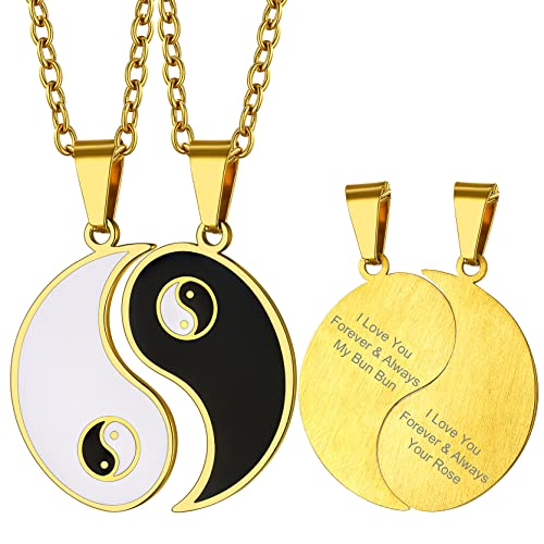 GoldChic 2PCS Yin-Yang-TaiChi Anhänger Amulett mit Wunsch/Namen Gravur Edelstahl Traditionelle Yin-Yang TaiChi Anhänger Halskette im Chinsischem Stil mit 51cm+5cm Kette in Gold Glück Reichtum Schützen GoldChic 2PCS Yin-Yang-TaiChi Anhänger Amulett mit Wunsch/Namen Gravur Edelstahl Traditionelle Yin-Yang TaiChi Anhänger Halskette im Chinsischem Stil mit 51cm+5cm Kette in Gold Glück Reichtum Schützen von GOLDCHIC JEWELRY