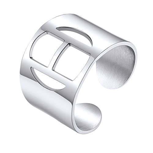 GoldChic Edelstahl Damen Ring Vintage Initiale Alphabet A-Z Offener Ring Silber Einstellbarer Buchstaben H Fingerring Freundschaftsring Ehering Ringgröße 51.8（16.5）- 67.2（21.4） von GOLDCHIC JEWELRY