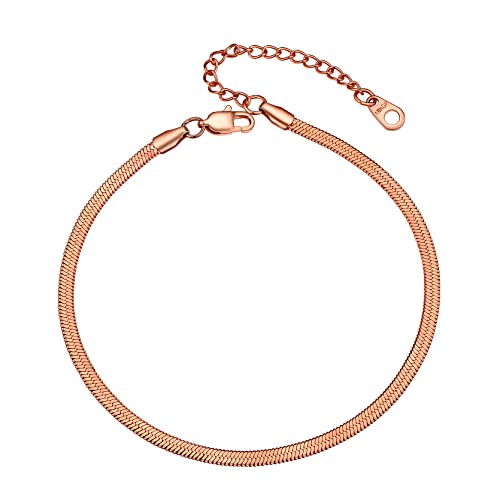 GoldChic 316L Edelstahl Flaches Schlangen Fußkettchen in 3mm breit Sommer Damen Knöchel Ketten Fußspange Sommer Strand Fuß Schmuck in Rosegold mit 22cm+5cm Kette von GOLDCHIC JEWELRY