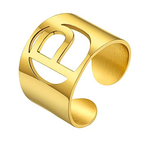 GoldChic 316L Edelstahl Ring Offener Einstellbarer Buchstaben A-Z Ring Stapelbarer Initiale P Alphabet Fingerring für Verlobungsring Ehering in 18K Vergoldet Ringgröße 51.8（16.5）- 67.2（21.4） von GOLDCHIC JEWELRY