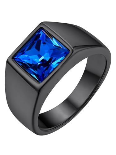 GoldChic 316L Edelstahl Ring für Herren Männer Glänzender Quadratischer Blauer Topas Zirkon Fingerring Mode Zirkonia Männer Bandring in Schwarz Ringgröße 72.8（23.1） von GOLDCHIC JEWELRY