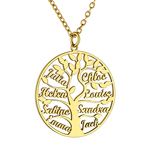 GoldChic 925 Silber Damen Namenskette mit Lebensbaum Anhänger Personalisierte Goldene Stammbaum Familie Kette BFF Halskette mit 8 Namen Gravur Glückbringer Geschenk für Frauen Mädchen Mutter von GOLDCHIC JEWELRY