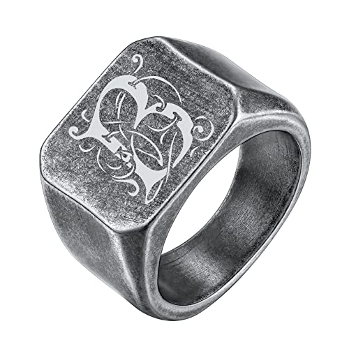 GoldChic Anpassarer Herren Rolex Ring mit OLD EUROPE Buchstaben Edelstahl Hip Hop Siegelring Quadrat Band Ring Punk Style Fingerring Gothic Biker Ring Ringgröße 56.5（18.1） in Vintage Grau von GoldChic