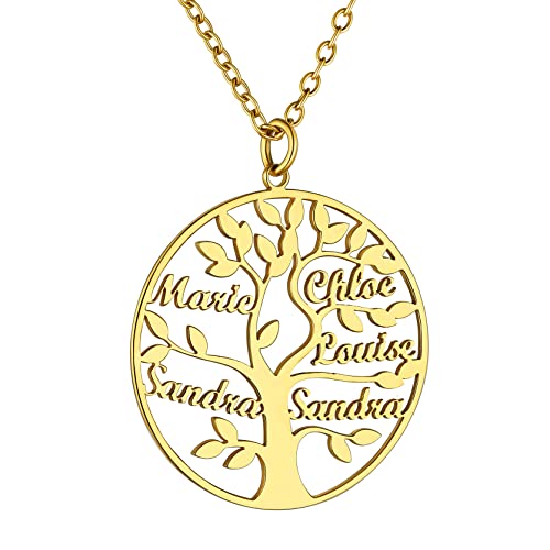 GoldChic Anpassbare Damen Kette mit 2 Namen Lebensbaum Halskette 18K Vergoldet Baum des Lebens Familie Anhänger Halskette Stammbaum Kette mit 2 Namen Gravur für BFF Halskette Familie Kette von GOLDCHIC JEWELRY