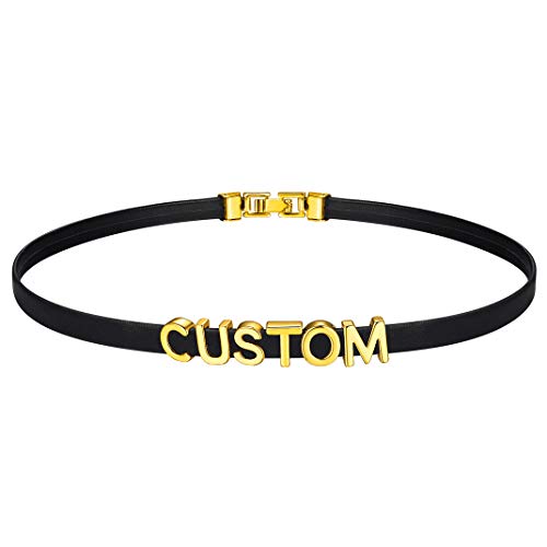 GoldChic Anpassbare Damen Leder Halskette mit Buchstaben/Nummer/Zeichen Charms Punk DIY Lederhalsband 5.5mm breit Einstellbare Gothic Leder Choker Halskette von GoldChic
