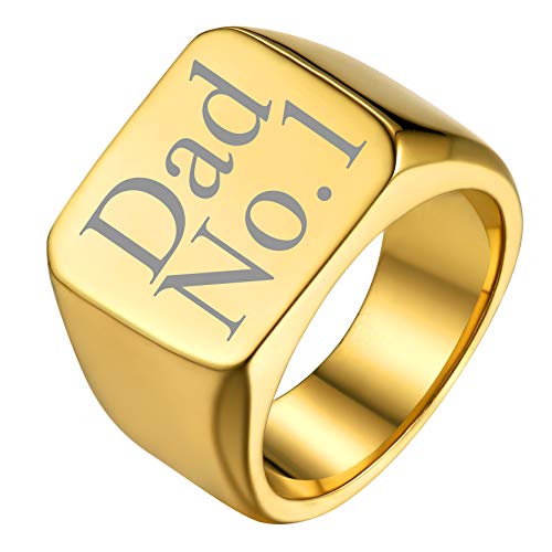GoldChic Anpassbarer Biker Siegelring mit Textgravur Edelstahl Quadrat Band Herren Ring 18K Vergoldet Vintage Rolex Ring Hip Hop Punk Freundschaftsring Verlobungsring Ringgröße 62.1（19.8） von GoldChic