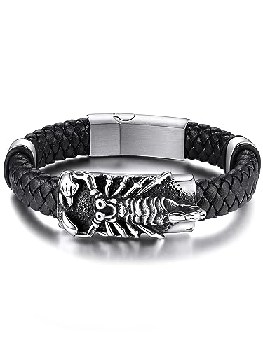 GoldChic Armband Herren Personalisiert Lederarmband Schwarz Punk Hip Hop Herrenarmband Lederband 23cm lang Männer Jungen Skorpion Armbänder für Vatertag Geburtstag Weihnachten von GOLDCHIC JEWELRY