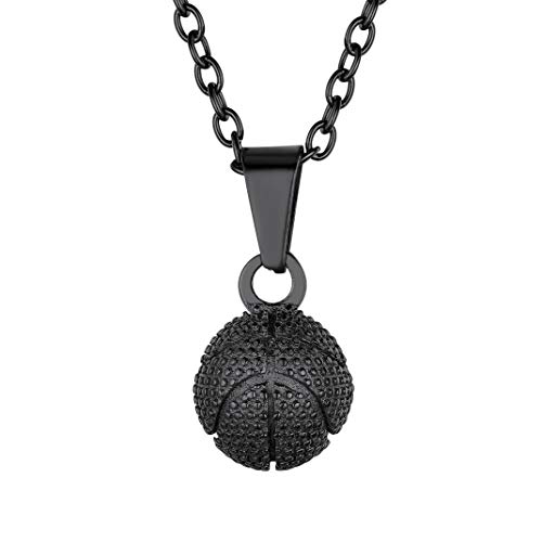 GoldChic Benutzerdefinierte Basketball Anhänger Halskette mit Textgravur Edelstahl Herren Damen Halskette mit Basketball Sport Schmuck in Schwarz mit 51cm+5cm Kette Modeschmuck Geschenk von GOLDCHIC JEWELRY