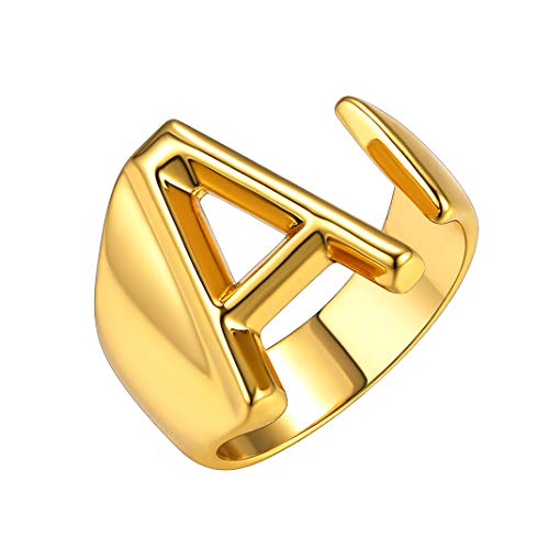 GoldChic Buchstaben A-Z Ring Damen Mädchen Offener Verstellbarer Initiale A Ring Letter Alphabet Initialen A 18K Vergoldet Verstellbar Ring Ringgröße 51.8（16.5）- 62.1（19.8） von GOLDCHIC JEWELRY