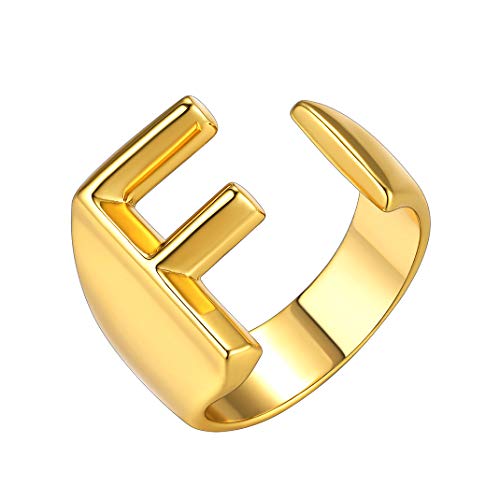 GoldChic Buchstaben Ring F Letter Alphabet Initialen Damen/Herren Ring 18K Vergoldet Offener Verstellbarer Buchstaben F Ring Gothic Punk Initiale Ring Ringgröße 51.8（16.5）- 62.1（19.8） von GOLDCHIC JEWELRY