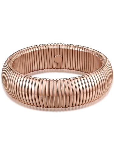 GoldChic Damen Elastisches Armband Rosegold Stretch Schlangen Armreif 10mm breit Frauen Mädchen Armbänder Verstellbares Schlangenarmband von GoldChic