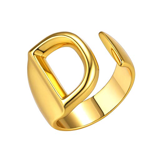 GoldChic Damen Fingerring Offener Initiale D Alphabet Ring Kupfer Letter Alphabet Initialen D Ring Hip Hop Buchstaben Ring für Damen Herren Ringgröße 51.8（16.5）- 62.1（19.8） von GoldChic
