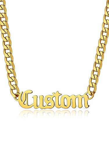 GoldChic Damen Namenskette 18K Vergoldet Damen Herren Halskette mit Wunschnamen Allgemeine Name Anhänger Halskette mit 46cm+5cm Verlängerungskette Modeschmuck Geschenk von GOLDCHIC JEWELRY