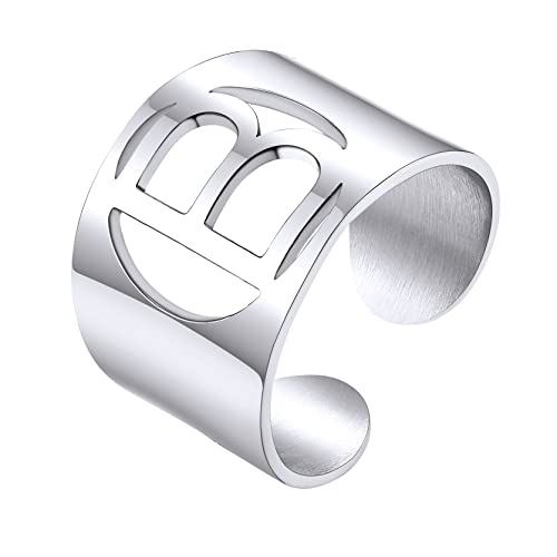 GoldChic Damen Offener Ring mit Buchstaben A-Z Edelstahl Initiale B Fingerring Silber Einstellbarer Alphabet Statement Bandring Ringgröße 51.8（16.5）- 67.2（21.4） für Frauen Mädchen von GOLDCHIC JEWELRY