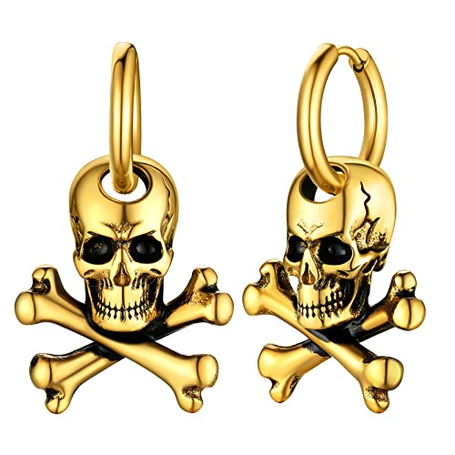 GoldChic 18K Vergoldet Totenkopf Ohrstecker Punk Style Skull Huggie Gotik Schädel Creolen Ohrringe für Herren Damen von GOLDCHIC JEWELRY