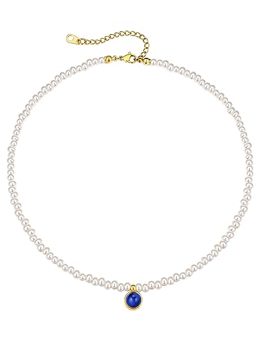 GoldChic Damen Perlenkette Fake Süßwasserperlen Halskette Geburtsstein Zirkonia Perlen Choker Gothik Perlenhalskette im Barocken Stil von GOLDCHIC JEWELRY