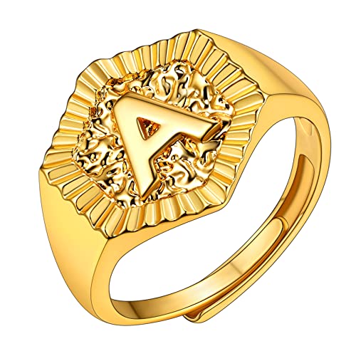 GoldChic Damen Ring Offener Verstellbarer Buchstaben A-Z Fingerring 18K Vergoldet Alphabet Initiale Ring Frauen Mädchen Namensring Freundschaftsring Verlobungsring Ringgröße 51.8（16.5）-62.1（19.8） von GOLDCHIC JEWELRY