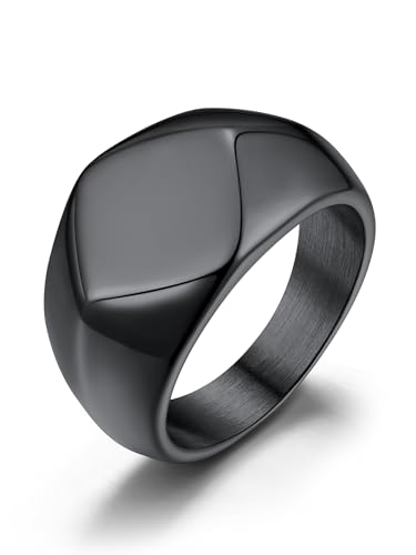 GoldChic Edelstahl Herren Damen Siegelring 13mm breit Schwarz Retro Bandring Männer Frauen Simple Fingerring für Hochzeitsring Freundschaftsring Ringgröße 56.5(18) von GOLDCHIC JEWELRY