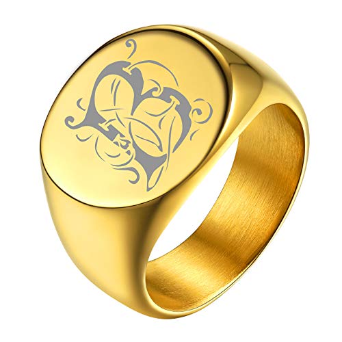 GoldChic Edelstahl Rund Siegelring 18K Vergoldet mit Eileen Caps Blacek Schriftstil Gravur Band Ring für Männer Jungen Ringgröße 70 (22.3) Hip Hop Biker Ring von GOLDCHIC JEWELRY