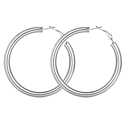GoldChic Einfache Creolen 80mm Groß Circle Ohrringe Edelstahl Damen Frauen Hoop Ohrringe Silber Modeschmuck Geschenk für Mutter Freundin Ehefrau von GOLDCHIC JEWELRY