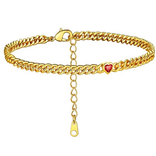 GoldChic Fußkette Damen Frauen Gold Fußkettchen Stabil Fusskettchen Armband 4mm breit Zirkon Geburtsstein Panzerkette Fußketten 22cm+5cm Barfuß Strand Knöchel Fußbänder von GOLDCHIC JEWELRY