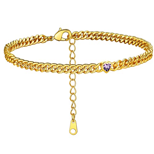 GoldChic Fußkette Damen Frauen Gold Fußkettchen Stabil Fusskettchen Armband 4mm breit Zirkon Geburtsstein Panzerkette Fußketten 22cm+5cm Barfuß Strand Knöchel Fußbänder von GOLDCHIC JEWELRY