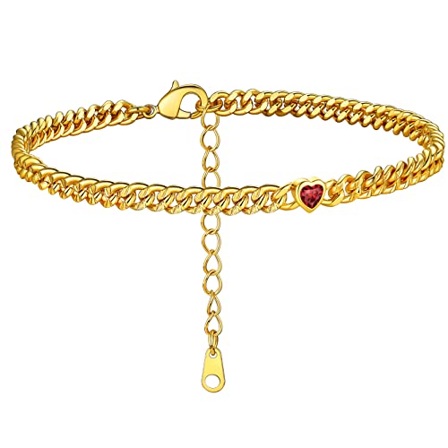 GoldChic Fußkette Damen Frauen Gold Fußkettchen Stabil Fusskettchen Armband 4mm breit Zirkon Geburtsstein Panzerkette Fußketten 22cm+5cm Barfuß Strand Knöchel Fußbänder von GoldChic