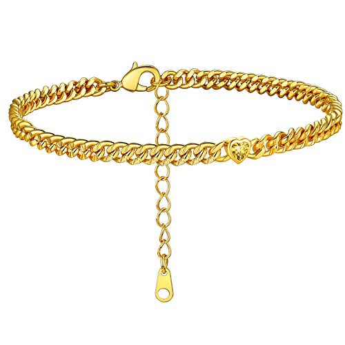 GoldChic Fußkette Damen Frauen Gold Fußkettchen Stabil Fusskettchen Armband 4mm breit Zirkon Geburtsstein Panzerkette Fußketten 22cm+5cm Barfuß Strand Knöchel Fußbänder von GOLDCHIC JEWELRY