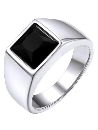 GoldChic Ring Frauen Männer Edelstahlring Siegelring mit schwarzem Stein Eheringe 57mm Solitärring Bandring Herren Schmuck Accessoires von GoldChic