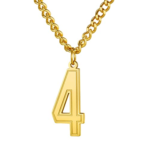 GoldChic Glückliche Nummer 000-999 Anhänger Halskette 18K Vergoldet Sportliche Anzahl 4 Kette mit 56cm Halskette von GOLDCHIC JEWELRY