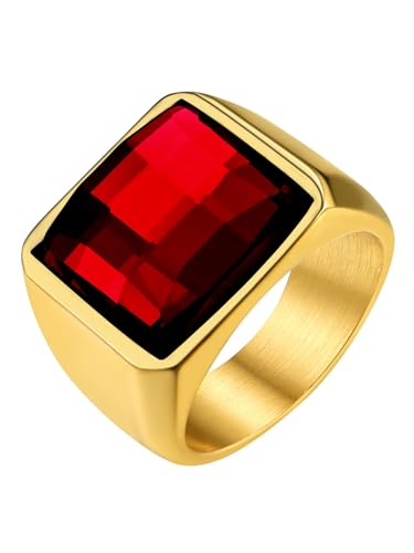 GoldChic Gravierbarer Herren Geburtsstein Ring mit Eigenem Namen 316L Edelstahl AAA+ Cubic Zirkonia Ring mit 15mm breit K9-Glas Kristall Männer Zirkon Fingerring in Gold Ringgröße 62.1（19.8） von GOLDCHIC JEWELRY