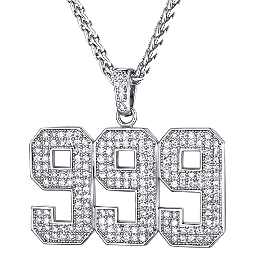 GoldChic Herren Damen 000-999 Halskette Kupfer Engelsnummer 000-999 Tenniskette Iced Out Zirkonia 3 Zahlen DIY-Kombination 000-999 Glückszahl Kette in Silber Mode Schmuck Geschenk von GoldChic