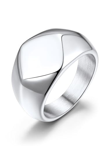 GoldChic Herren Damen Siegelring Silber 13mm breit Edelstahl Dicker Männer Frauen Fingerring Stapelbarer Trauring Freundschaftsring Parter Bandring Silber Ringgröße 54.4(17.25) von GoldChic