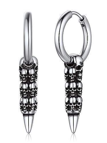 GoldChic Herren Damen Totenkopf Huggie Edelstahl Punk Skull Creolen Hoop Gotik Schädel Ohrstecker Ohrschmuck für Halloween Geburtstag Weihnachten von GoldChic