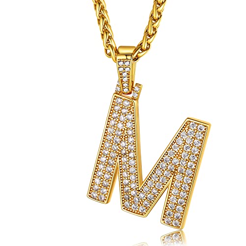 GoldChic Herren Kette mit Buchstaben Anhänger A-Z Iced-Out Zirkonia Alphabet A bis Z Initiale Anhänger Halskette in 18K Vergoldet 55cm lang Hip Hop Männer Jungen Kette von GOLDCHIC JEWELRY